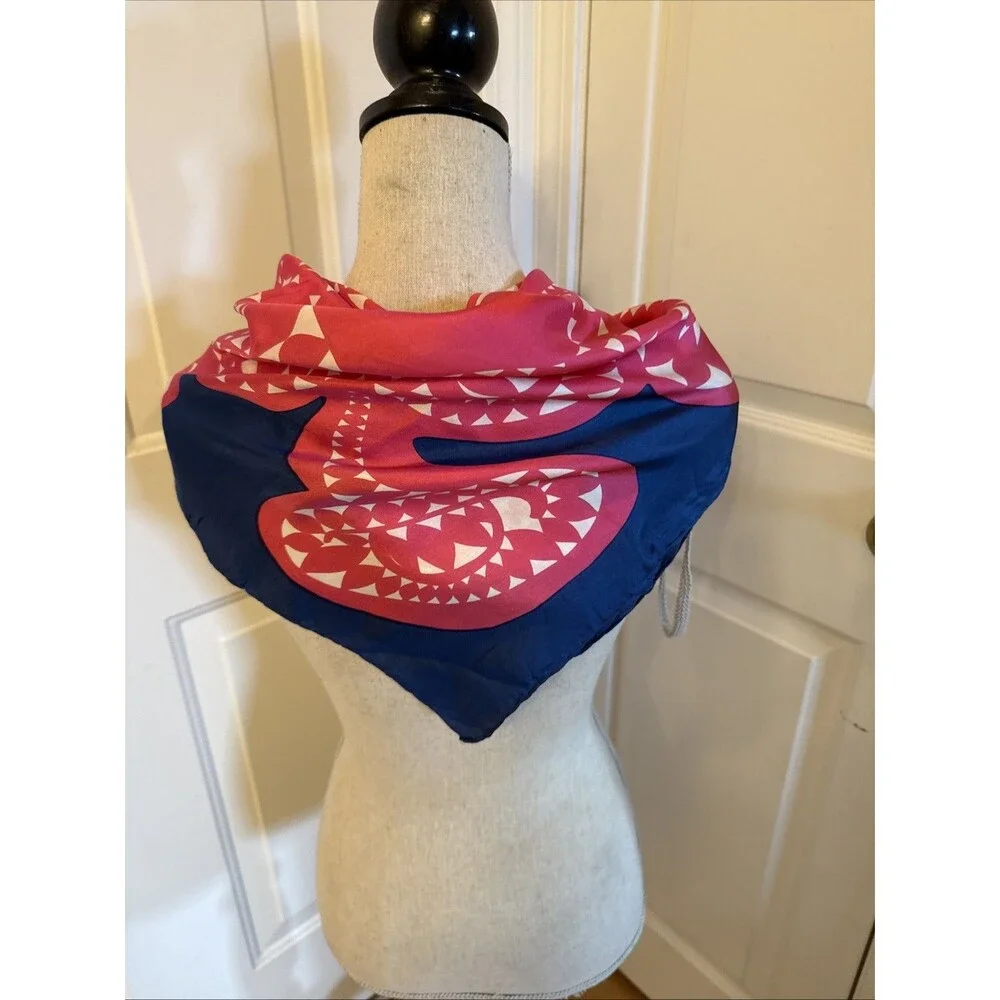 PINK & BLUE Unbranded Mod 100% Silk Square Scarf
